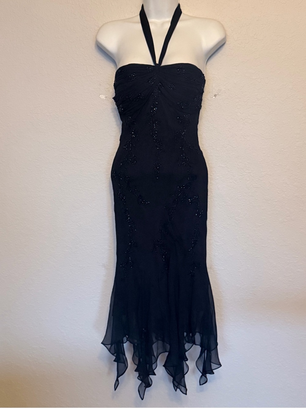 Scala Black Strapless Beaded Evening Dress with Removable Halter